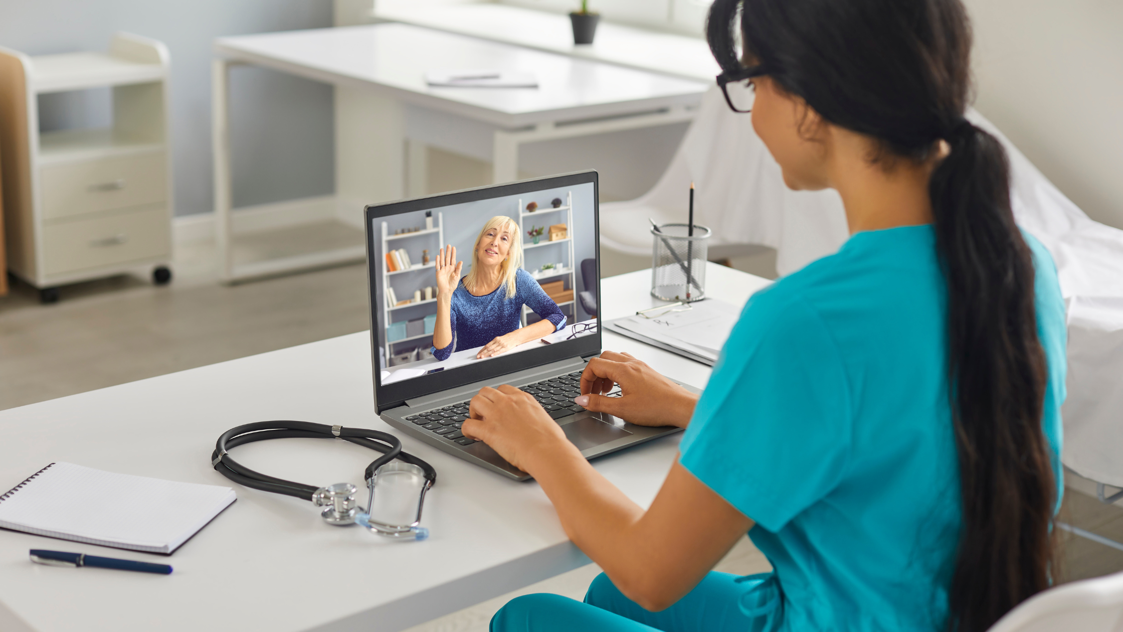 Medical professional and patient on telehealth call